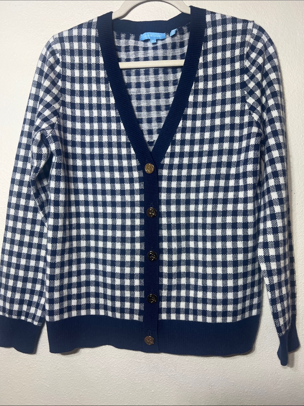 Draper James Wool/ Cashmere Blend Gingham Cardigan Size M